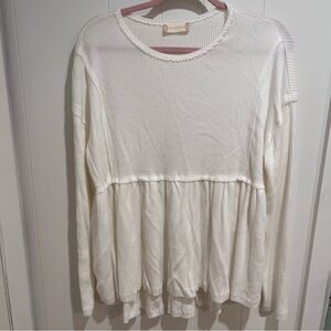 Altar'd State Ivory Waffle Knit Peplum Long Sleeve Top